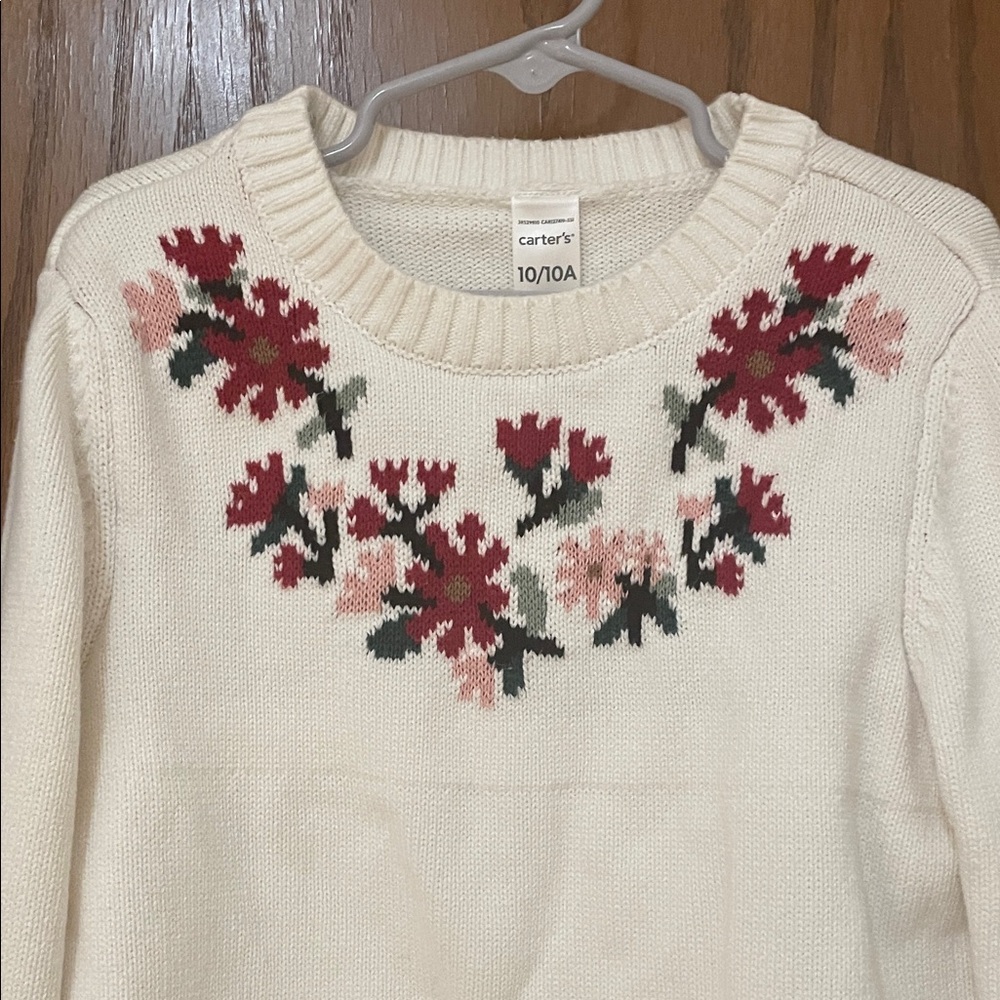 Carter's Girls Size 10 UEC Cream Sweater with Pink and Red Floral Design - Picture 6 of 11